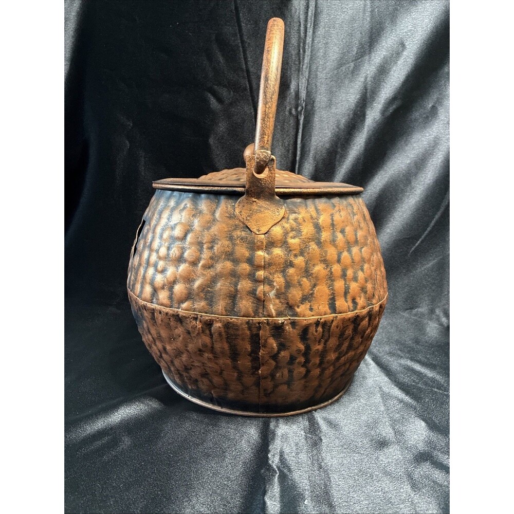 Hammered Copper JackoLantern Metal Bucket & Lid Halloween Pumpkin Candy Cauldron - Picture 10 of 14